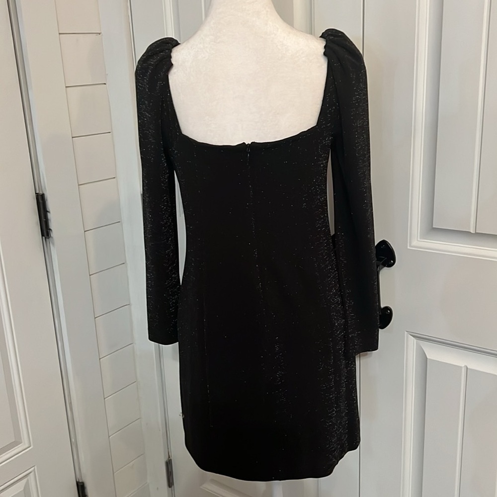 1.State Square Neck Princess Seam Metallic Shimmer Black Cocktail Mini Dress - Picture 5 of 10